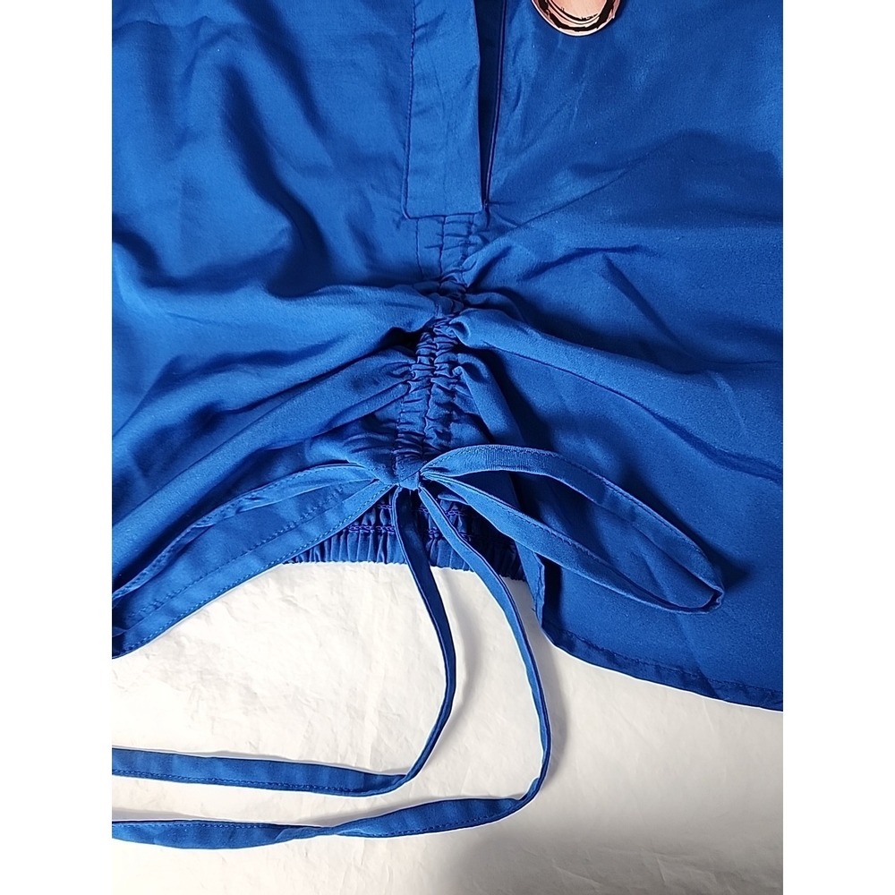 New Spoon Jeans Women's 3X Sleeveless Collared Crop Top Royal Blue Ruched Center - Picture 6 of 10